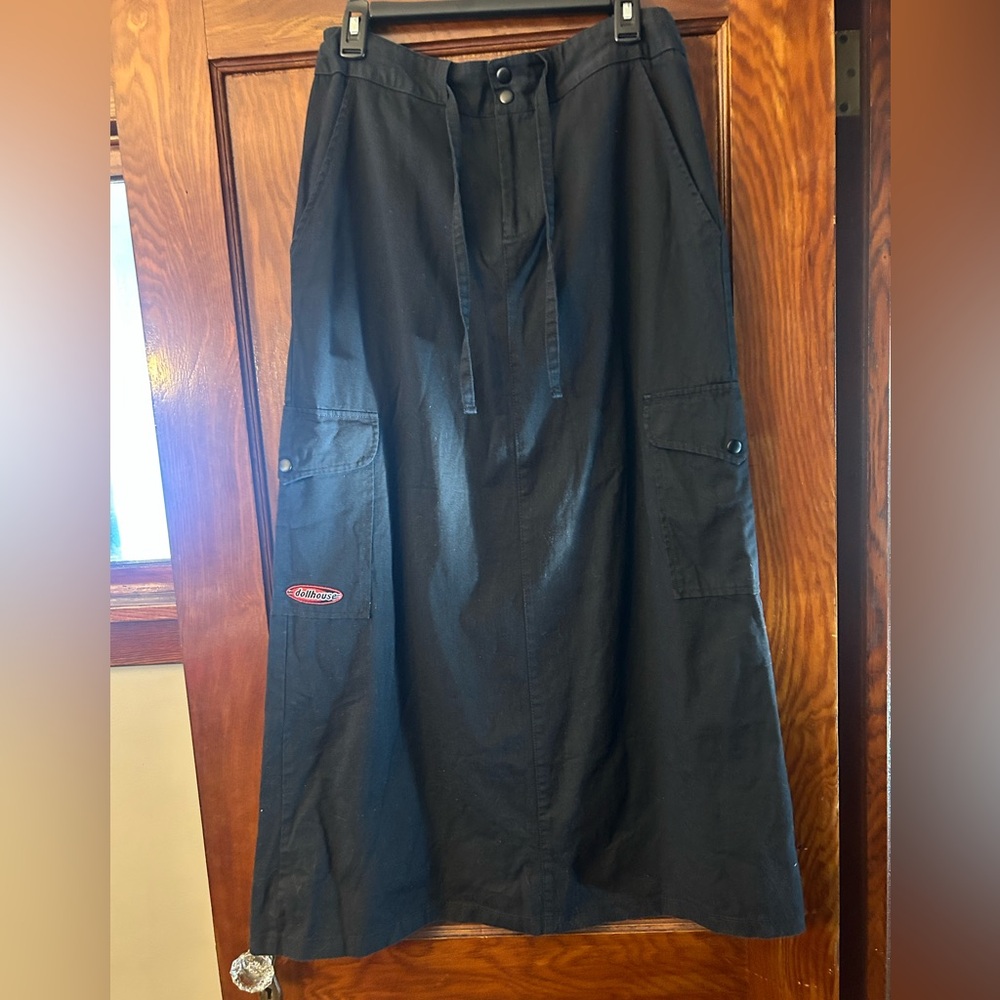 90's Vintage Dollhouse Black Cargo Maxi Skirt Skater Girl Drawstring Medium